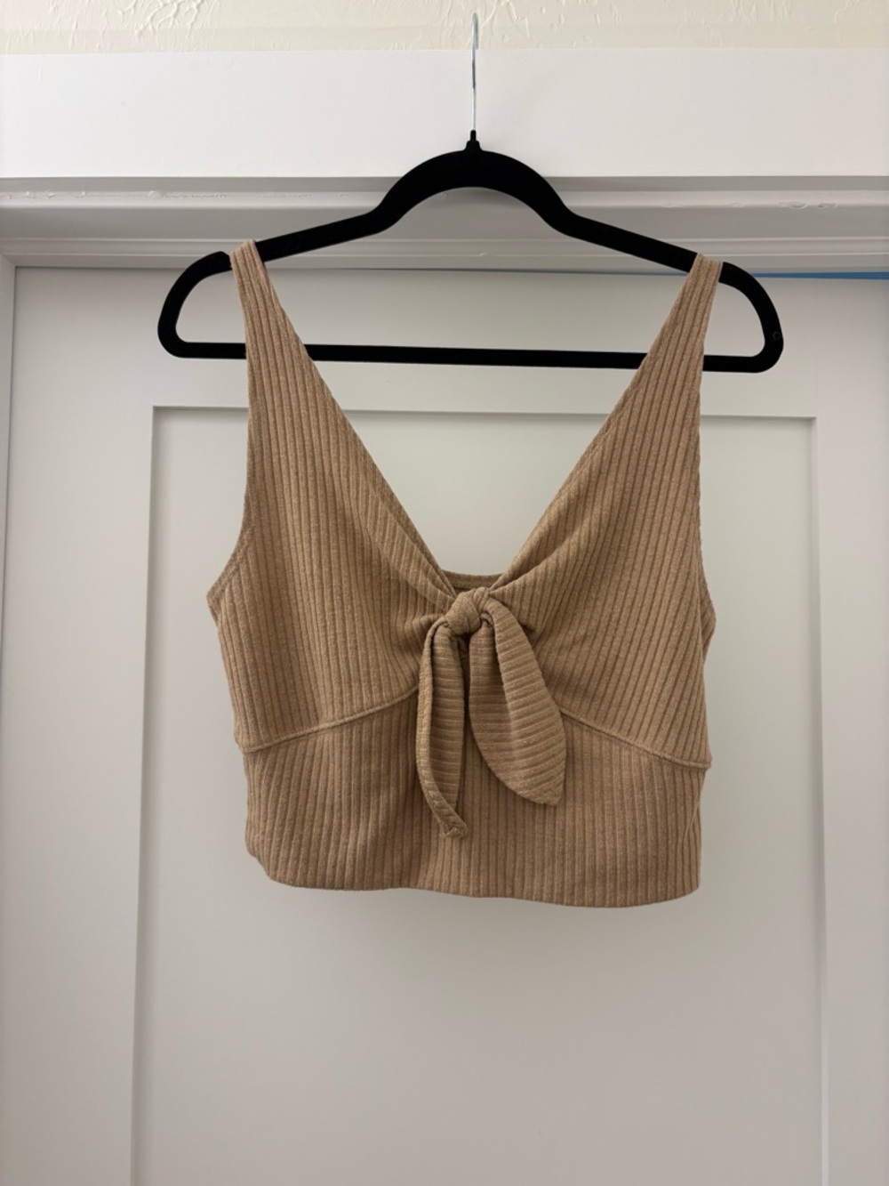Abercrombie & Fitch Ribbed Tie-Front Crop Top - Tan
